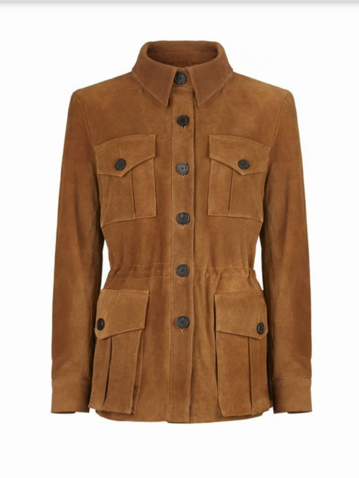 Women’s Tan Brown Suede Leather Button Downed Coat