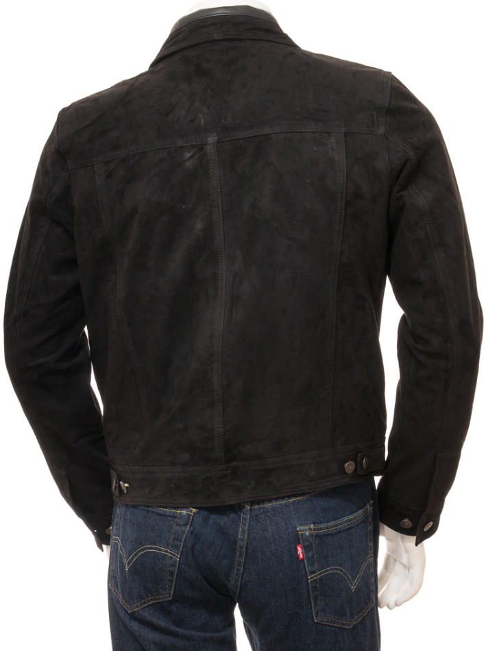 Men’s Black Suede Leather Trucker Jacket