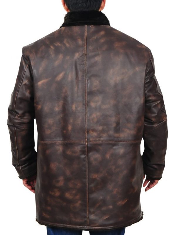 Men Distressed Brown Fur Collar Jacket