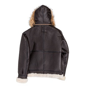 Mens B-3 Hooded Sheepskin Bomber Style Jacket