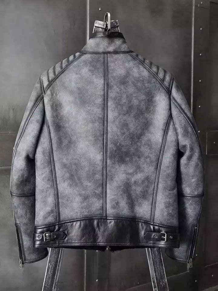 Stylish Men's Grey B3 Shearling Leather Bomber Jacket