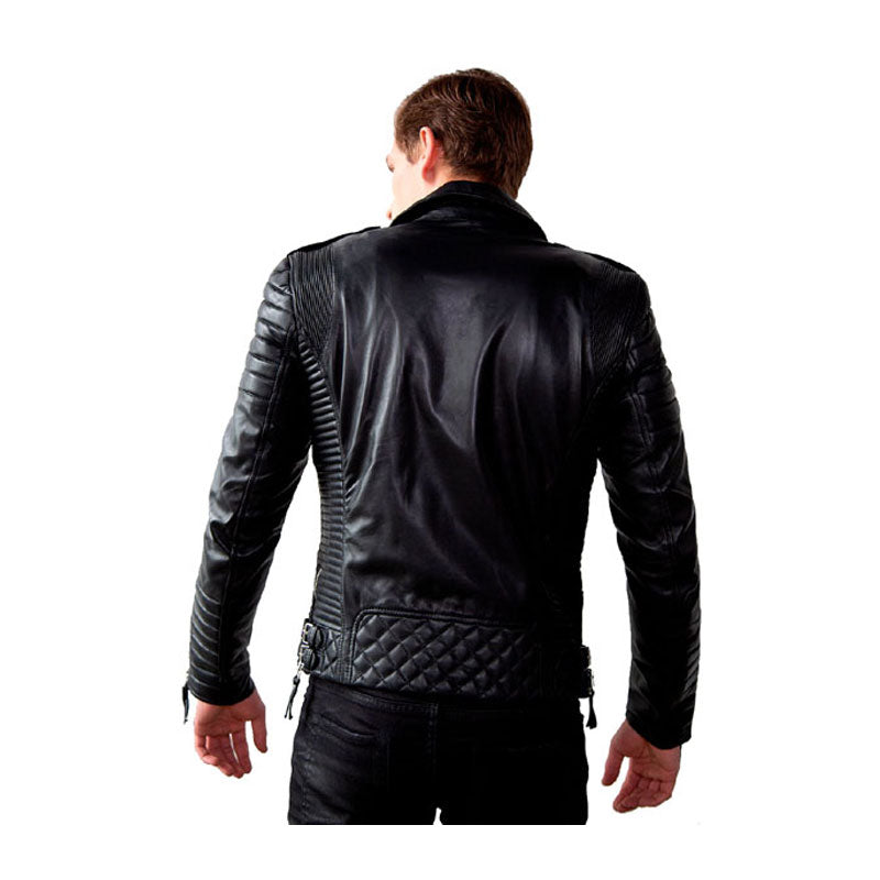 Mens Quilted Black Leather Motorcycle Jacket