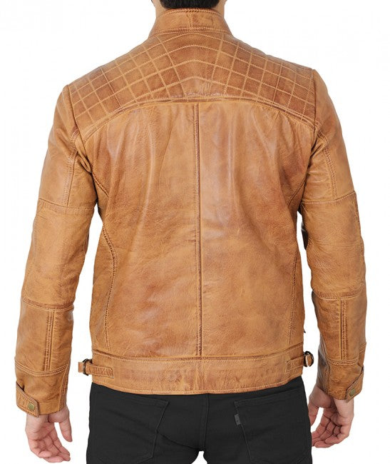 Johnson Camel Quilted Leather Motorcycle Jacket