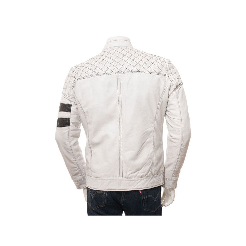 Mens White Leather Biker Jacket Online