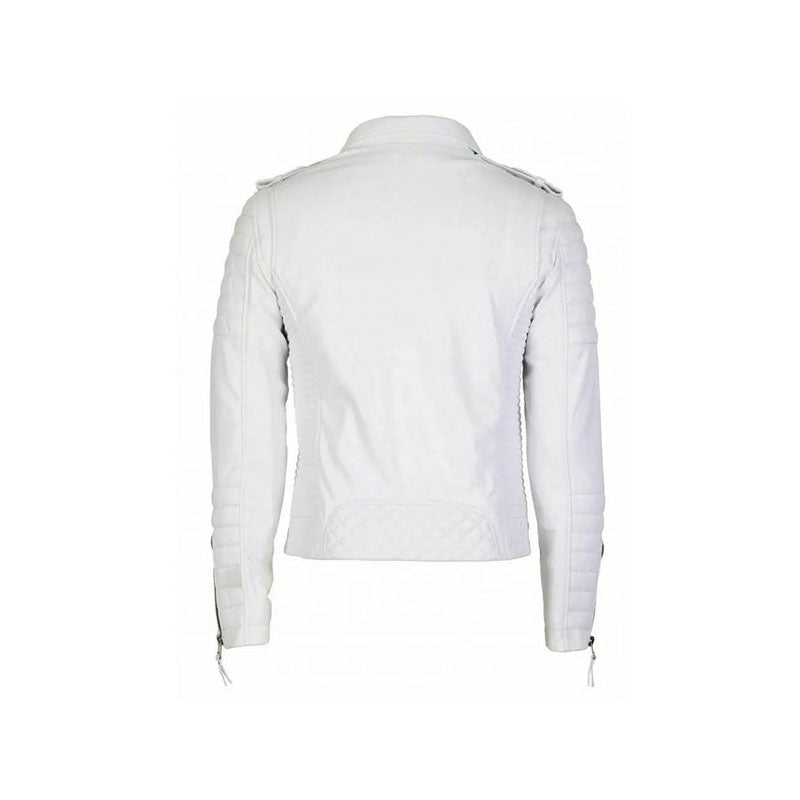 White Leather Biker Jacket Mens Double Breast Style