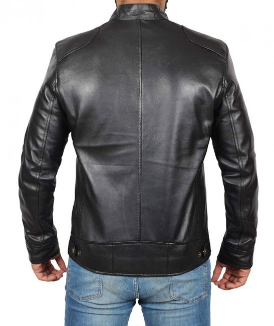 Mens Black Lambskin Biker Style Leather Jacket