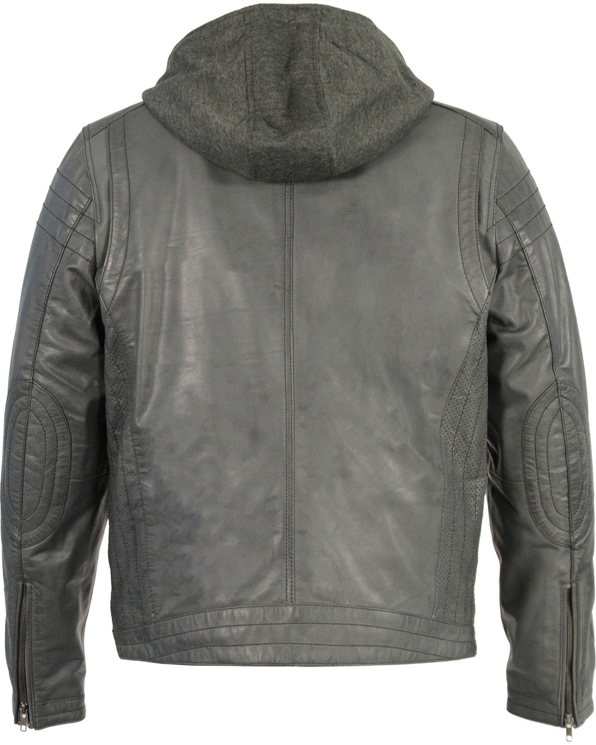 Men's Zipper Front Leather Jacket w/ Removable Hood