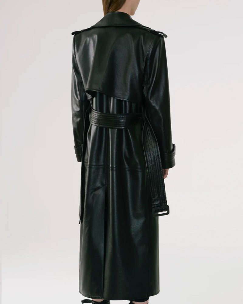 Black Sheepskin Duster Leather Trench Coat