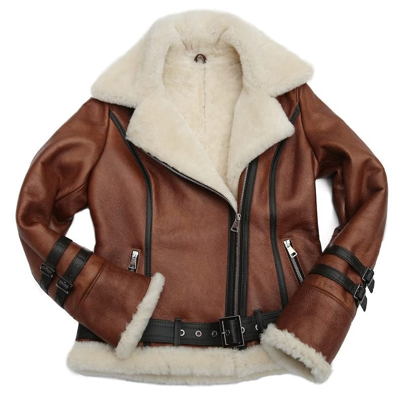 Stylish Women's Brown B3 RAF Aviator Shearling Leather Jacket