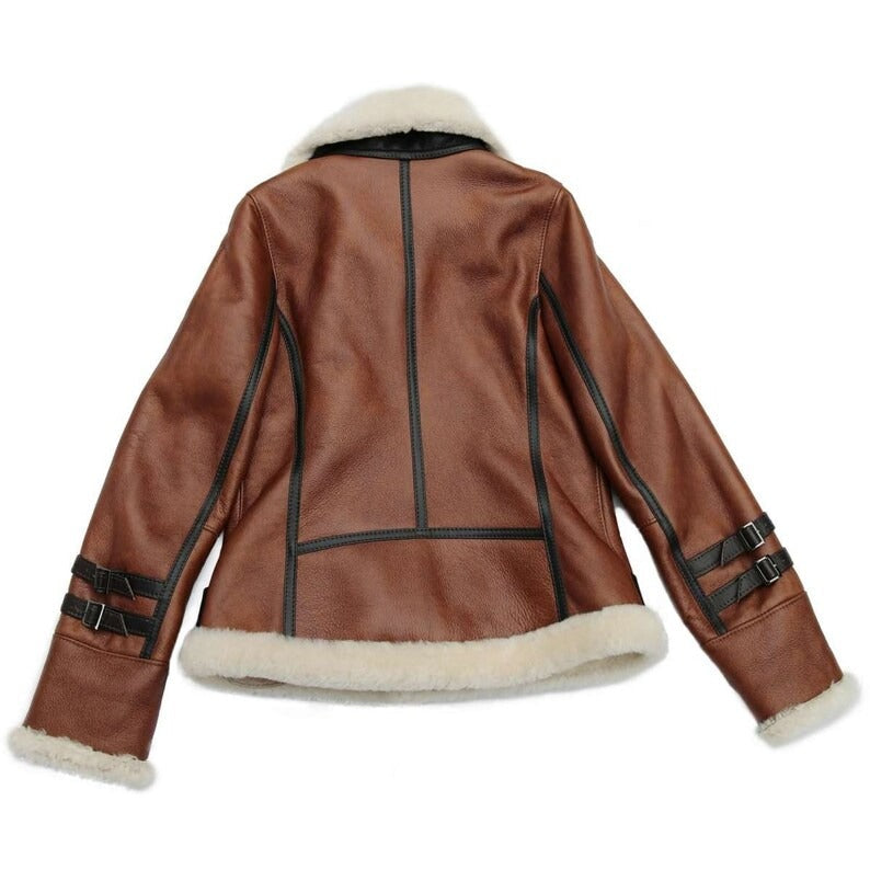 Stylish Women's Brown B3 RAF Aviator Shearling Leather Jacket