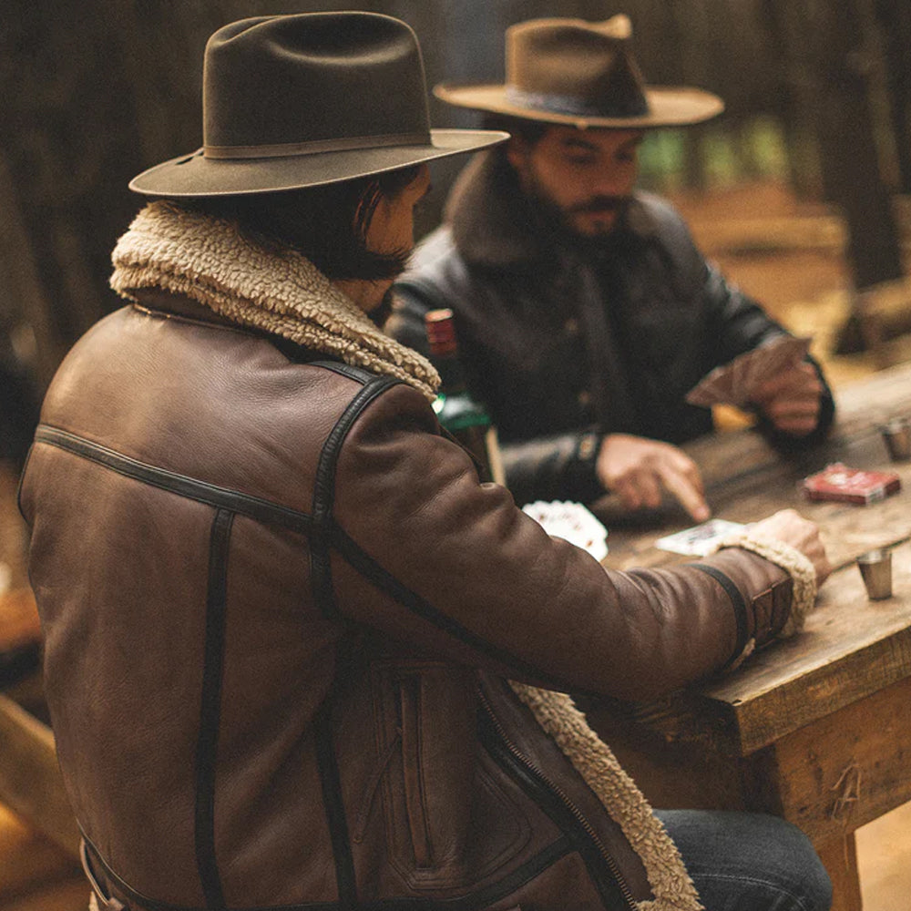 Brown Sheepskin Jacket For Men with sherpa lining