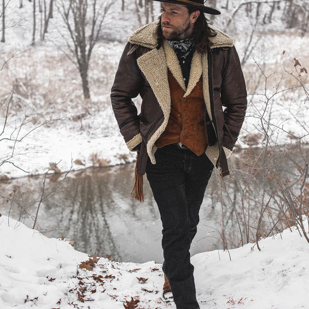 Brown Sheepskin Jacket For Men with sherpa lining