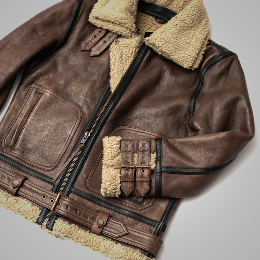 Brown Sheepskin Jacket For Men with sherpa lining