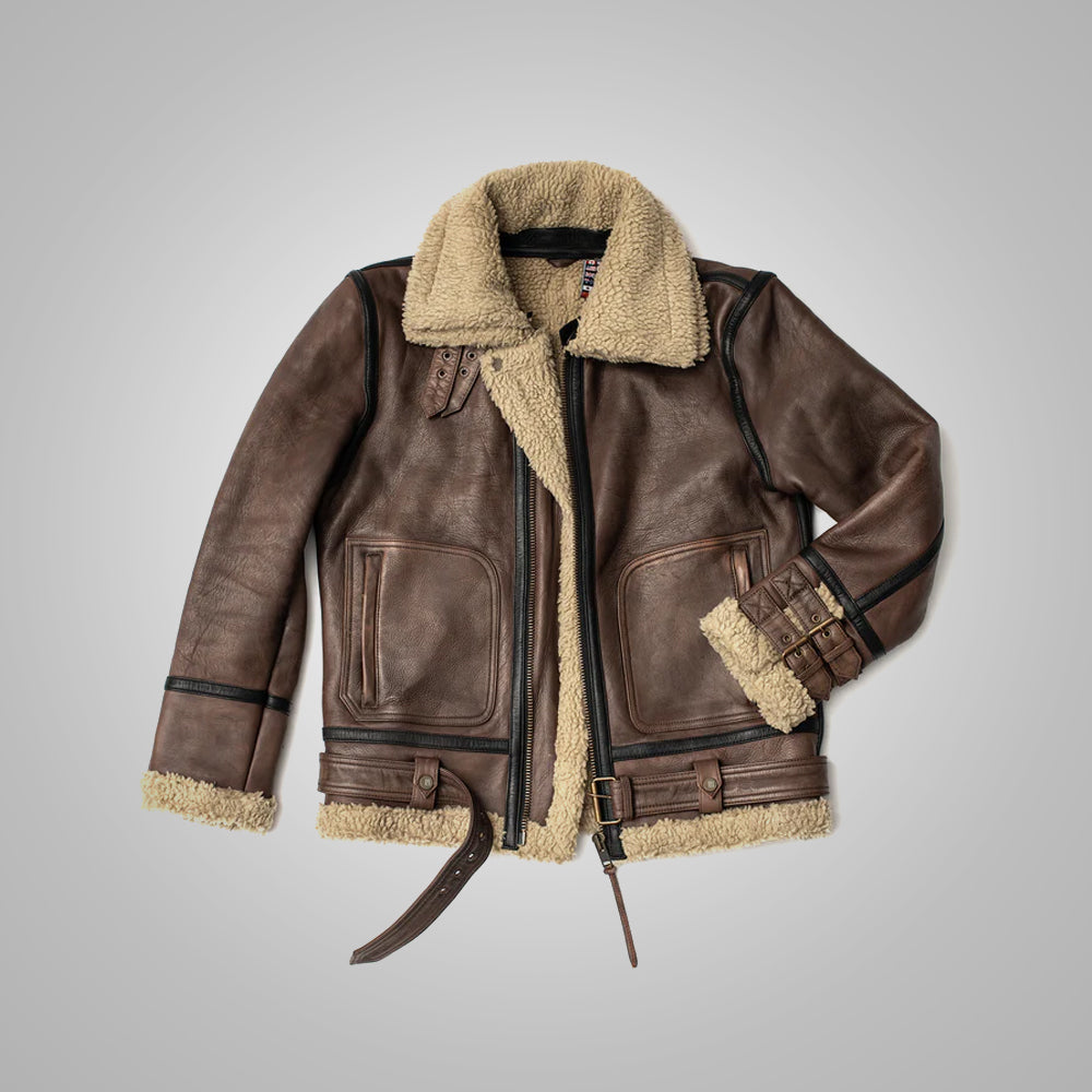 Brown Sheepskin Jacket For Men with sherpa lining