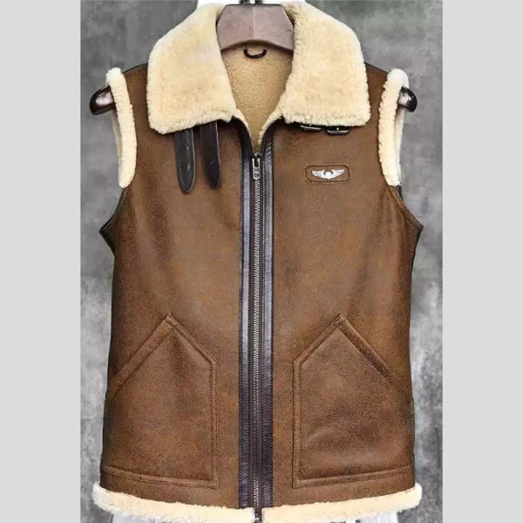 Mens Camel Brown Leather Shearling Vest