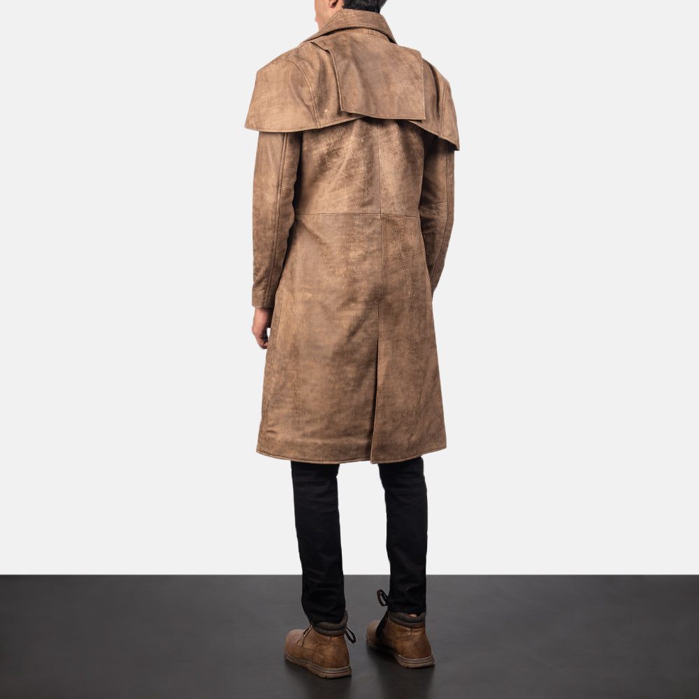 Mens Classic Brown Cowhide Leather Duster Coat