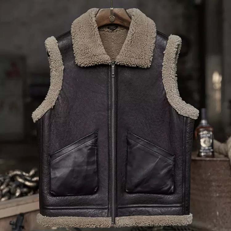 Mens Dark Brown Leather Shearling Vest