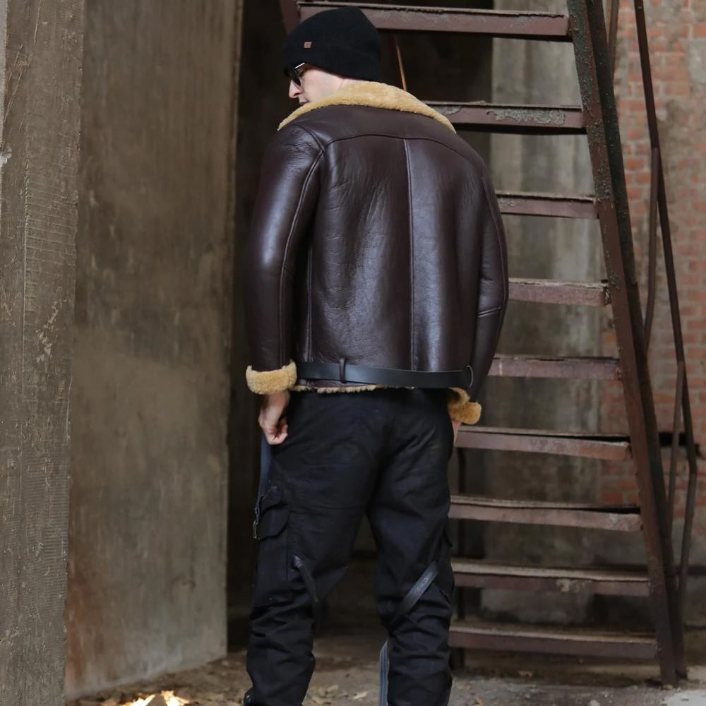 Dark Brown B3 Flight Shearling Sheepskin Leather Jacket