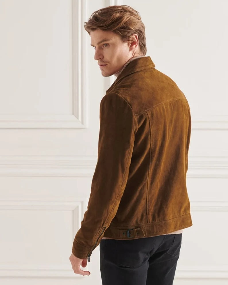 Dark Brown Suede Leather Jacket for Men