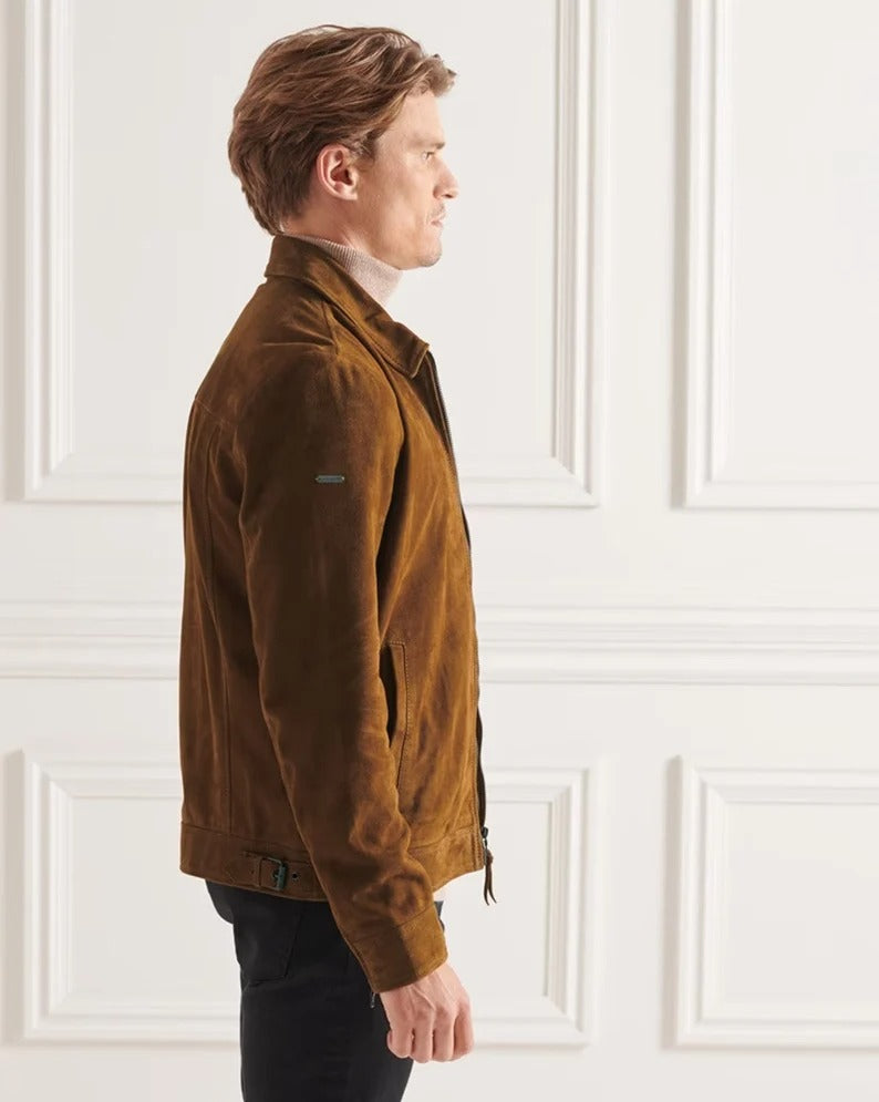 Dark Brown Suede Leather Jacket for Men