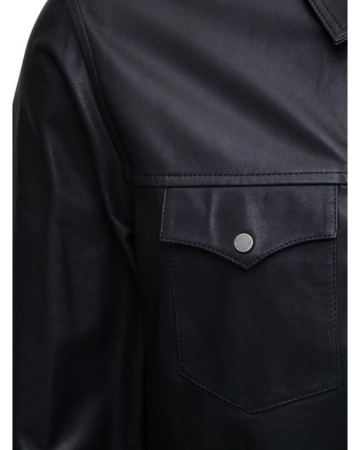 Men's Black Classic Leather Shirt - Jeans Style