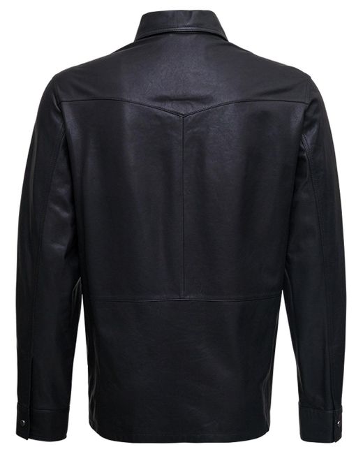 Men's Black Classic Leather Shirt - Jeans Style