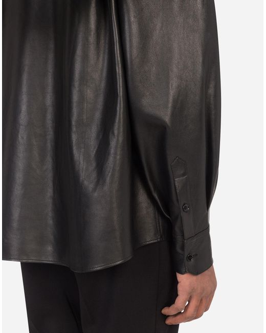 Men’s Black Leather Shirt Oversized