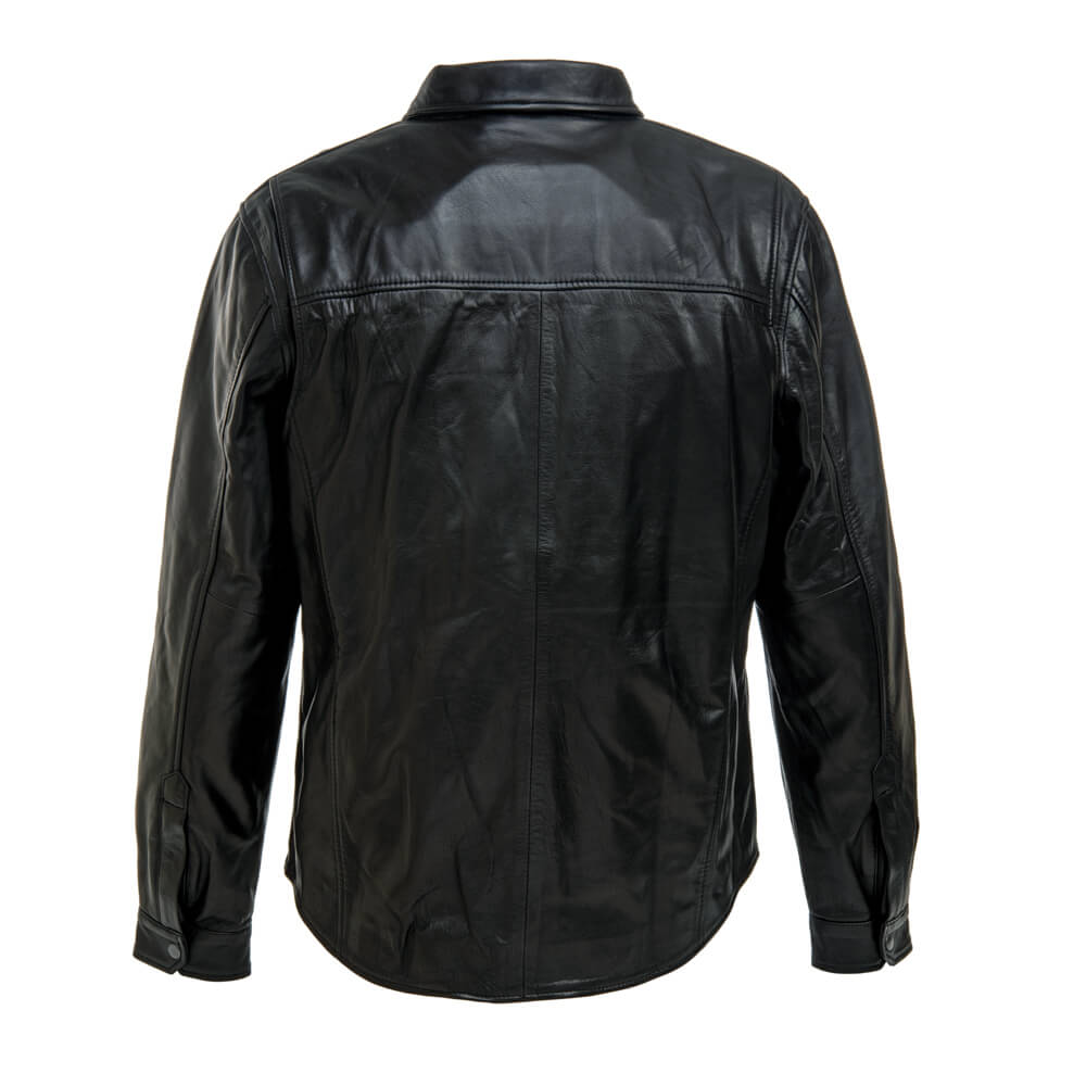 Men’s Black Padded Biker Genuine Leather Shirt