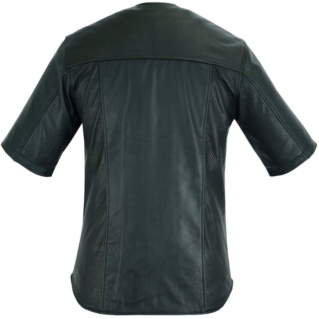 Men’s Black Perforated Sheepskin Leather Shirt