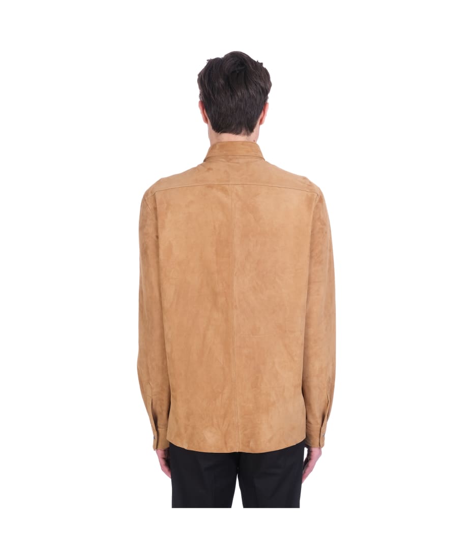 Men’s Cream Brown Suede Leather Shirt