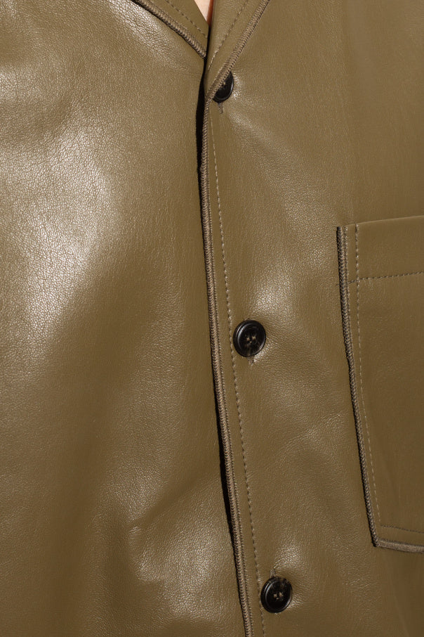 Men's Trendy Olive Green Leather Shirt