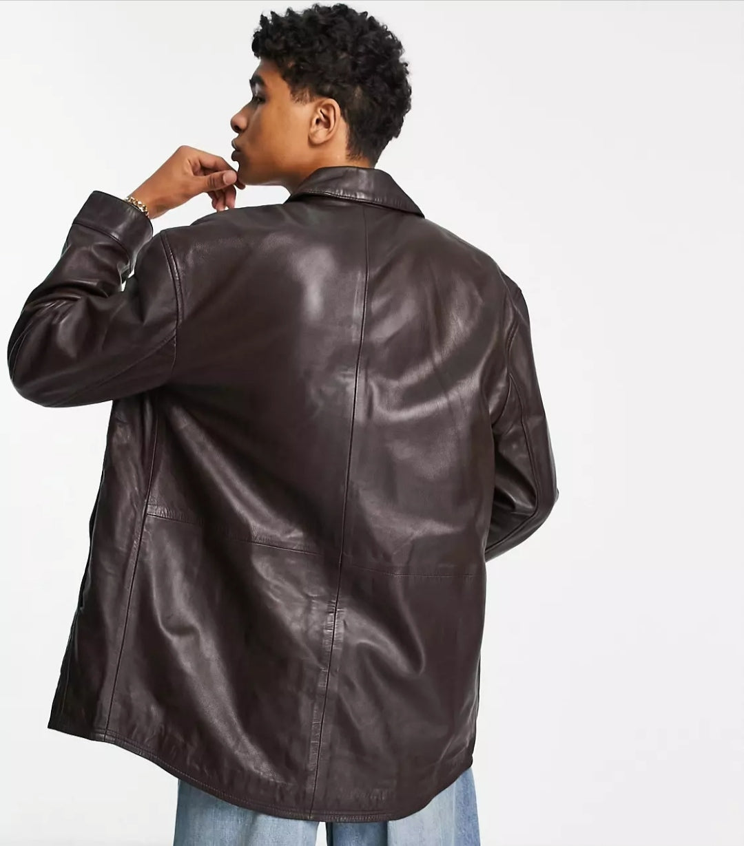 Men’s Oversized Black SheepSkin Leather Shirt