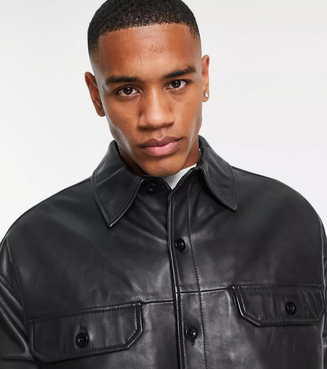 Men’s Oversized Black Trucker Leather Shirt