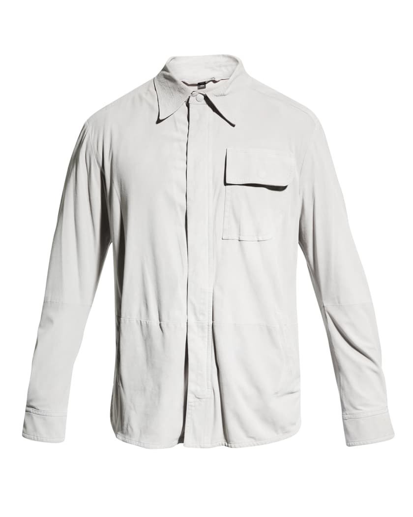 Men’s White Suede Genuine Leather Shirt