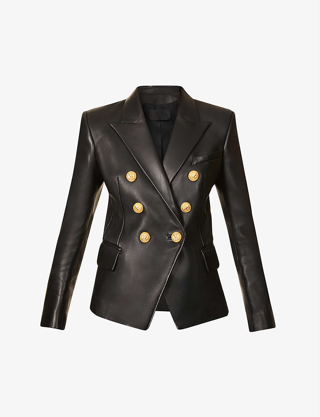 Women’s Black Leather Blazer Golden Button