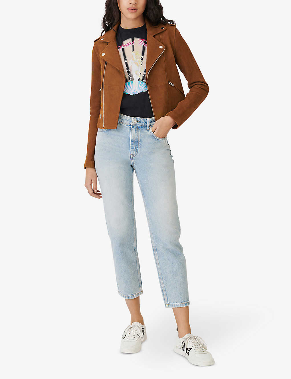 Women’s Brown Suede Leather Biker Jacket