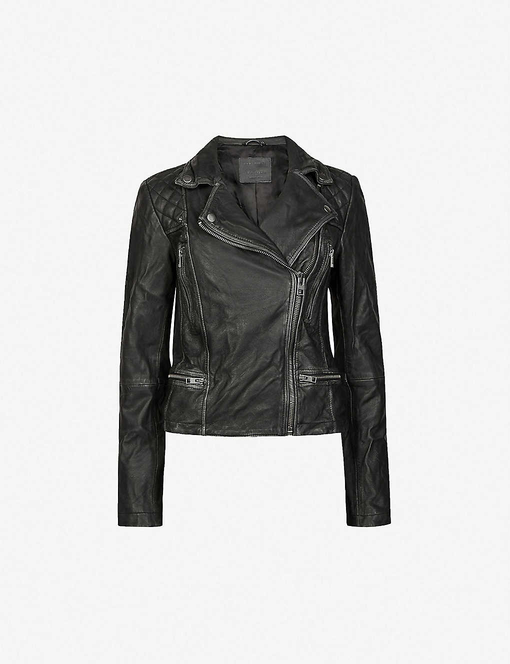 Women’s Distressed Black Leather Biker Jacket