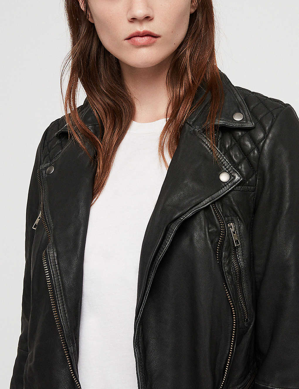 Women’s Distressed Black Leather Biker Jacket