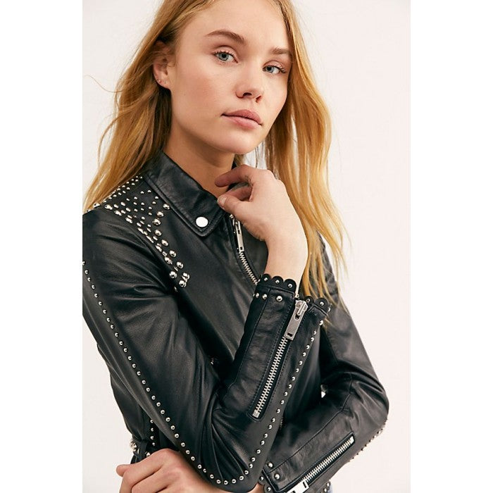 Women’s Black Leather Biker Punk Jacket