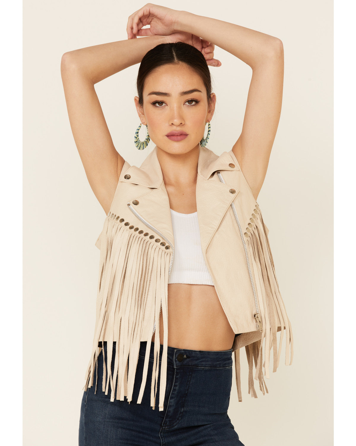 Women’s Tan Leather Biker Fringe Vest