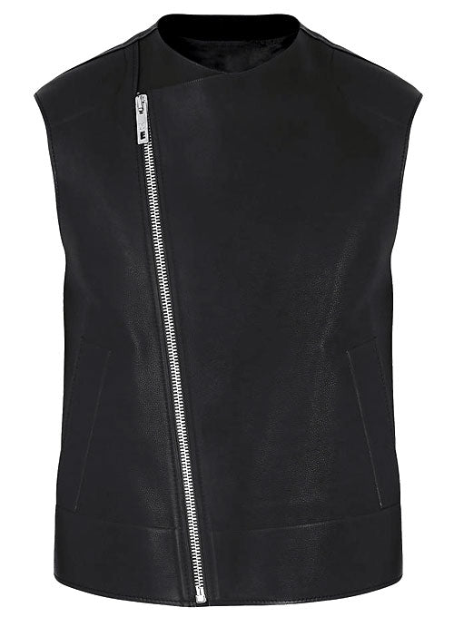 Men’s Black Leather Biker Vest Slim Fit