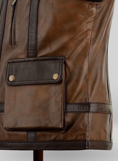 Men’s Camel Brown Leather Biker Vest