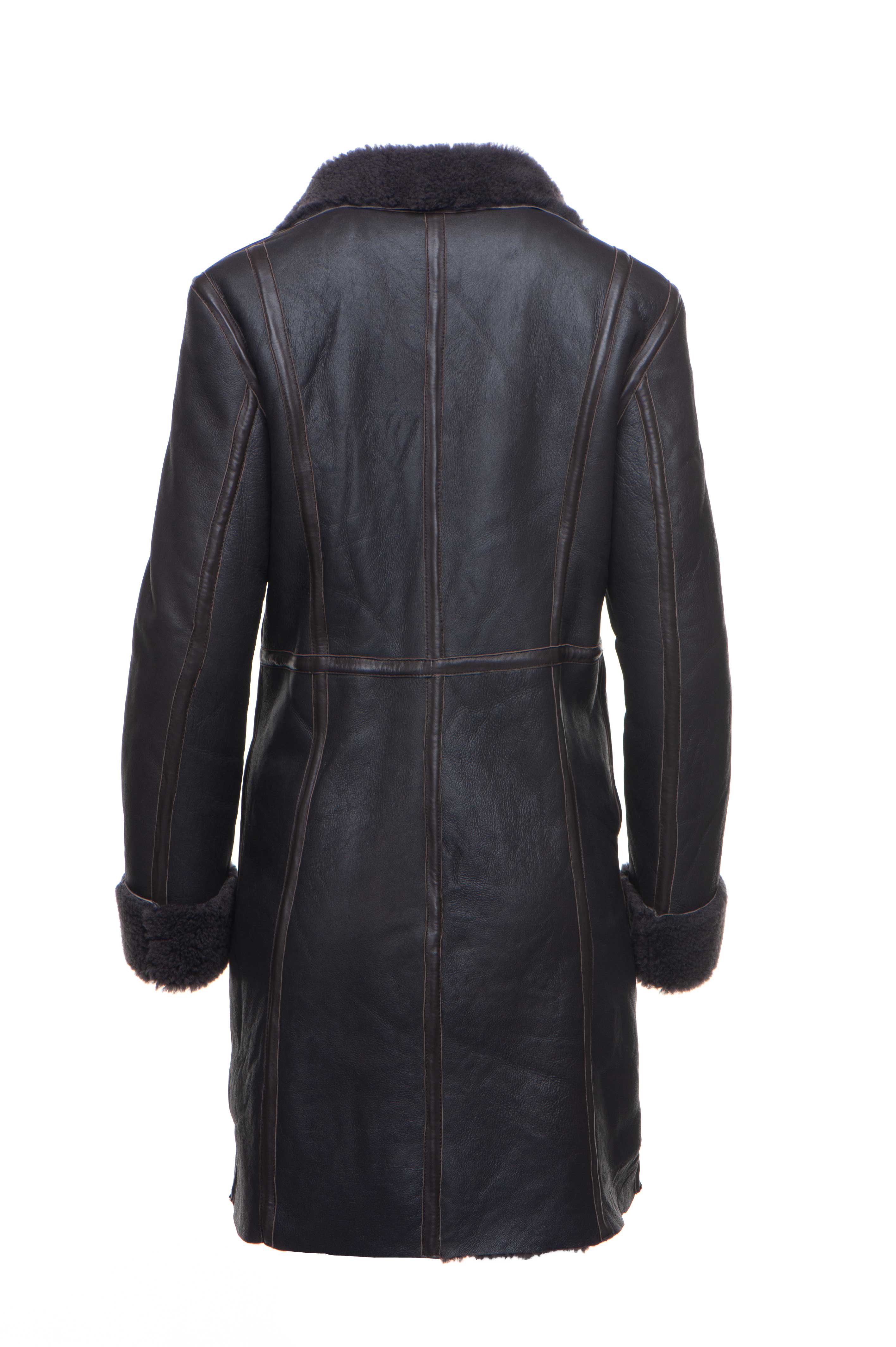 Shaunna's buttoned 3/4 length shearling coat