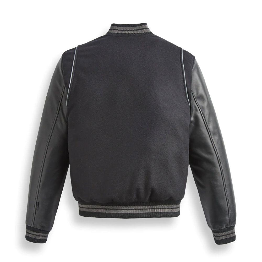 Stylish Black Leather Varsity Bomber Jacket