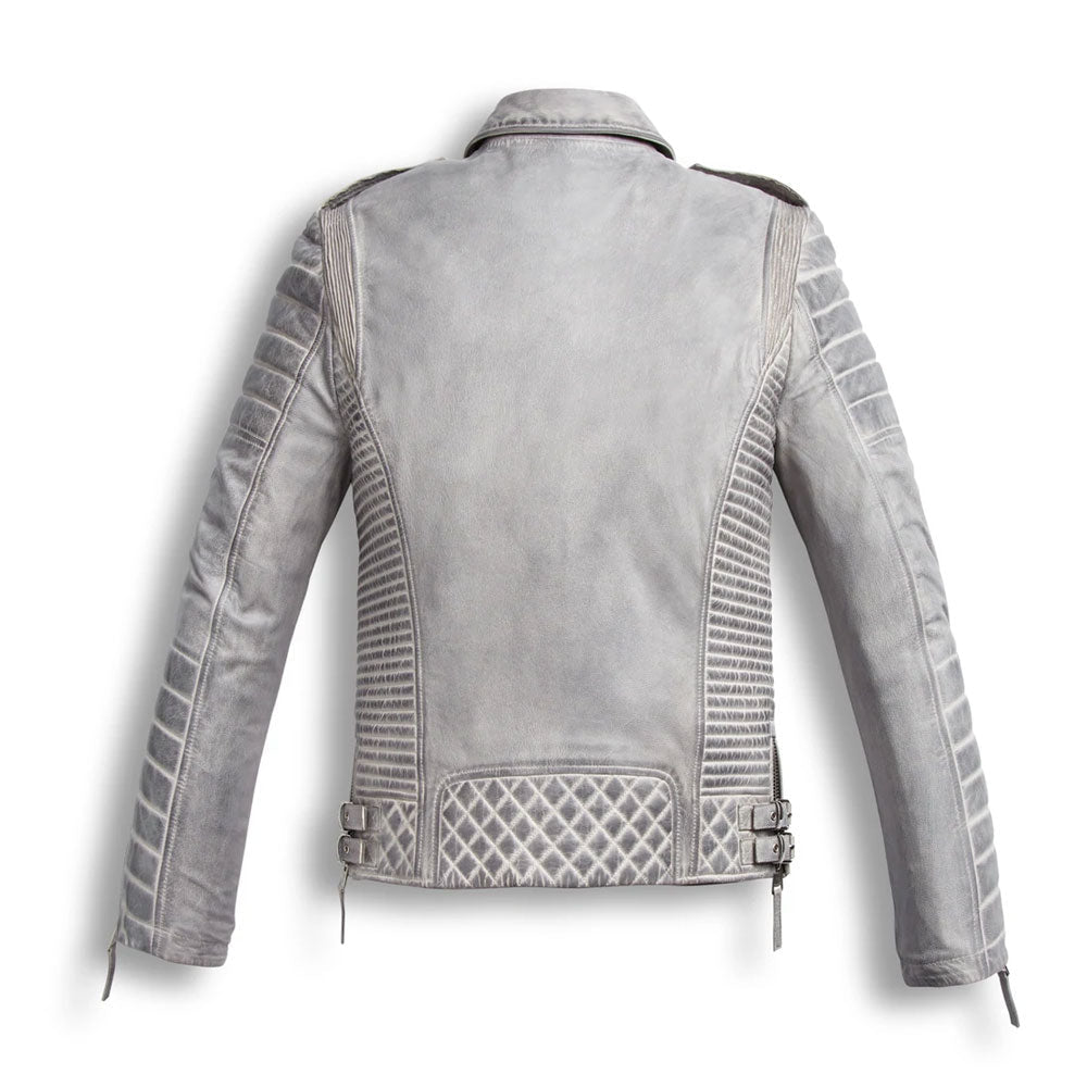 Chrome White Waxed Biker Leather Motorcycle Jacket