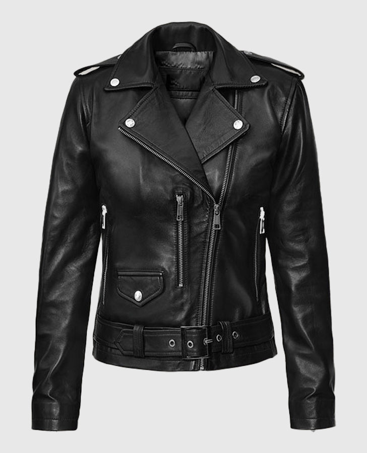 Lucy Hale Black Biker Leather Jacket