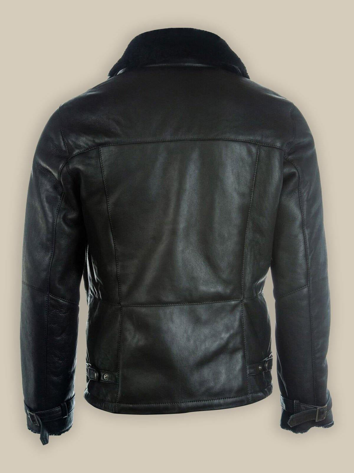 Men Pure Black B3 Shearling Bomber Leather Jacket