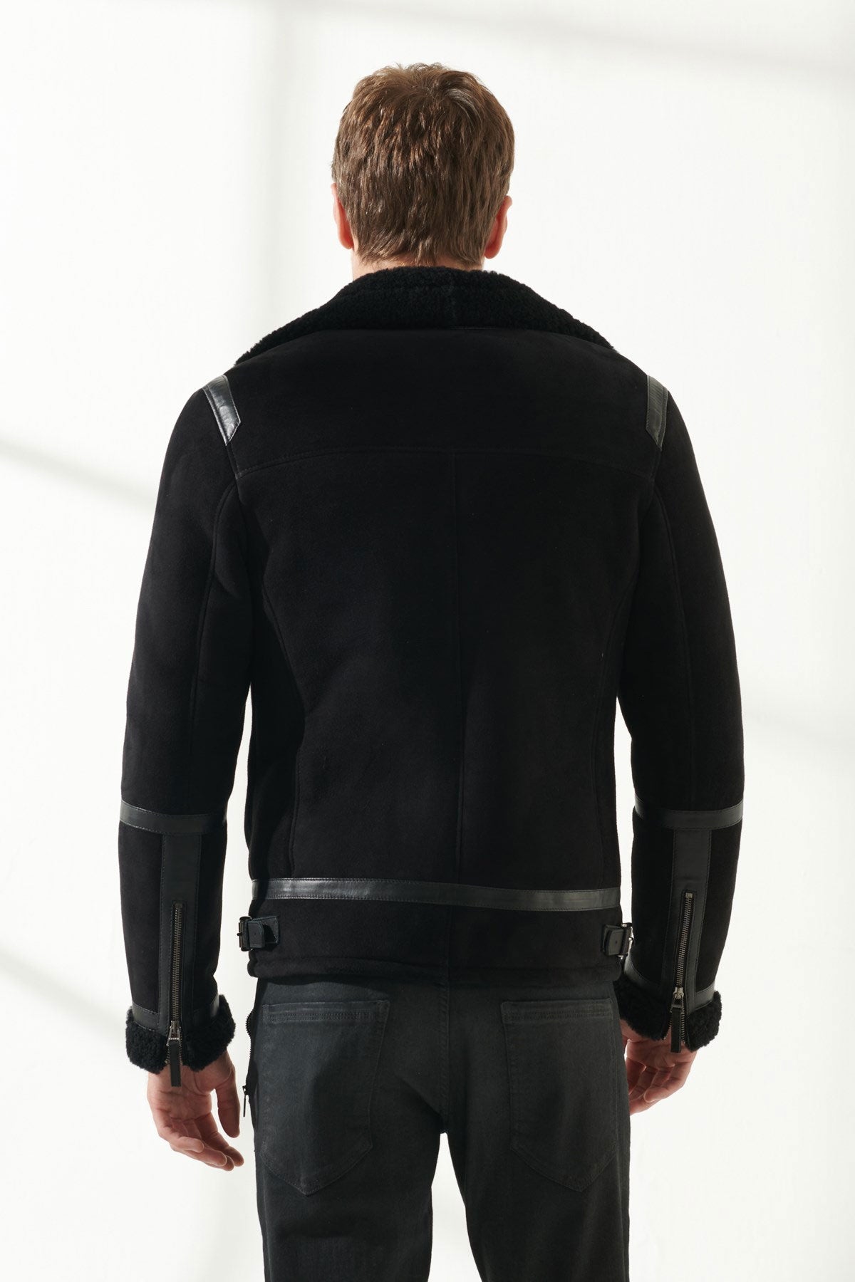 Men Aviator Black Shearling Jacket