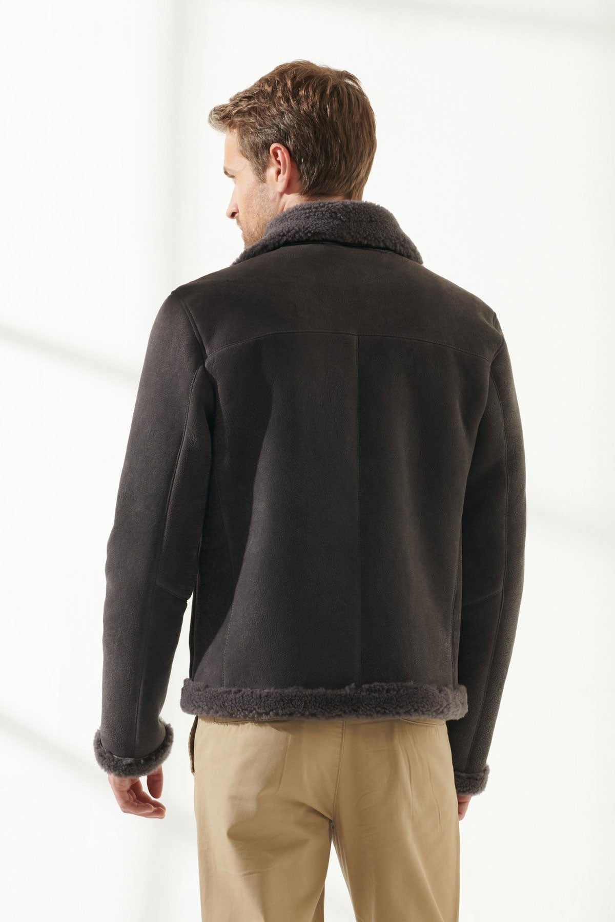 Men Aviator Grey Shearling Jacket