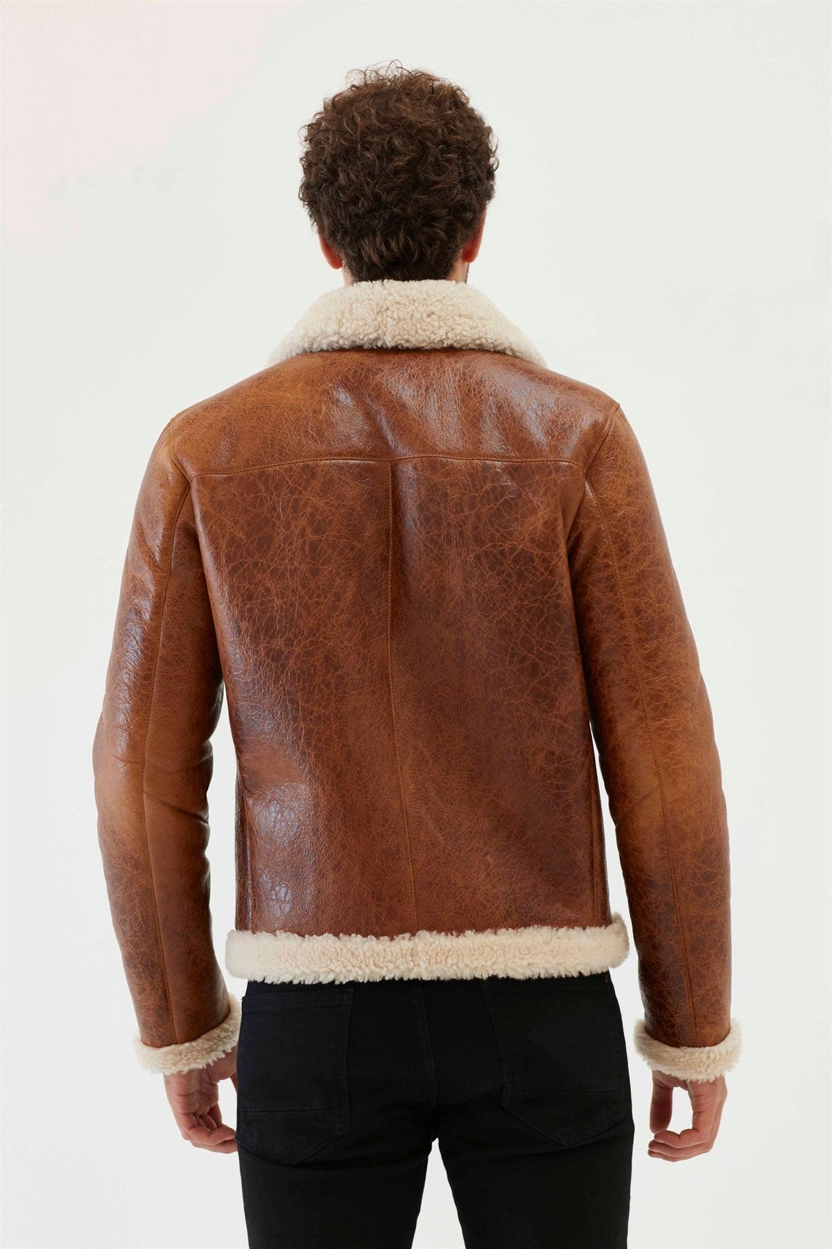 Men Aviator Tan&Off White Shearling Jacket